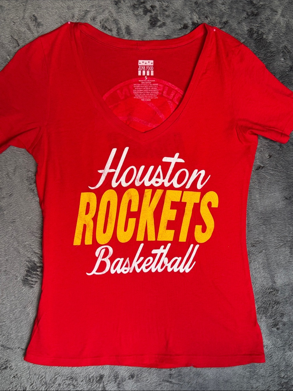 Houston Rockets Basketball Red V‑Neck Graphic Tee